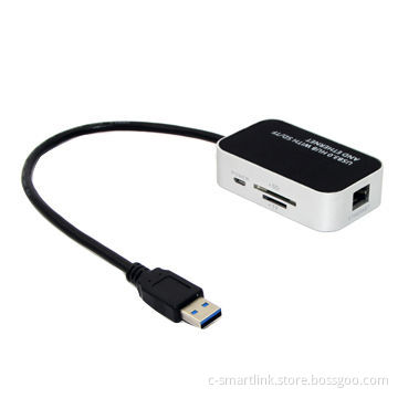 USB 3.0 Hub with SD/TF and Ethernet, Supports SD Card and TF Card
